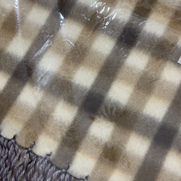 Royal Rossi Neck Warmer Soft Scarf Beige Brown 100% Cashmere Checkered Fringed - Picture 4 of 5